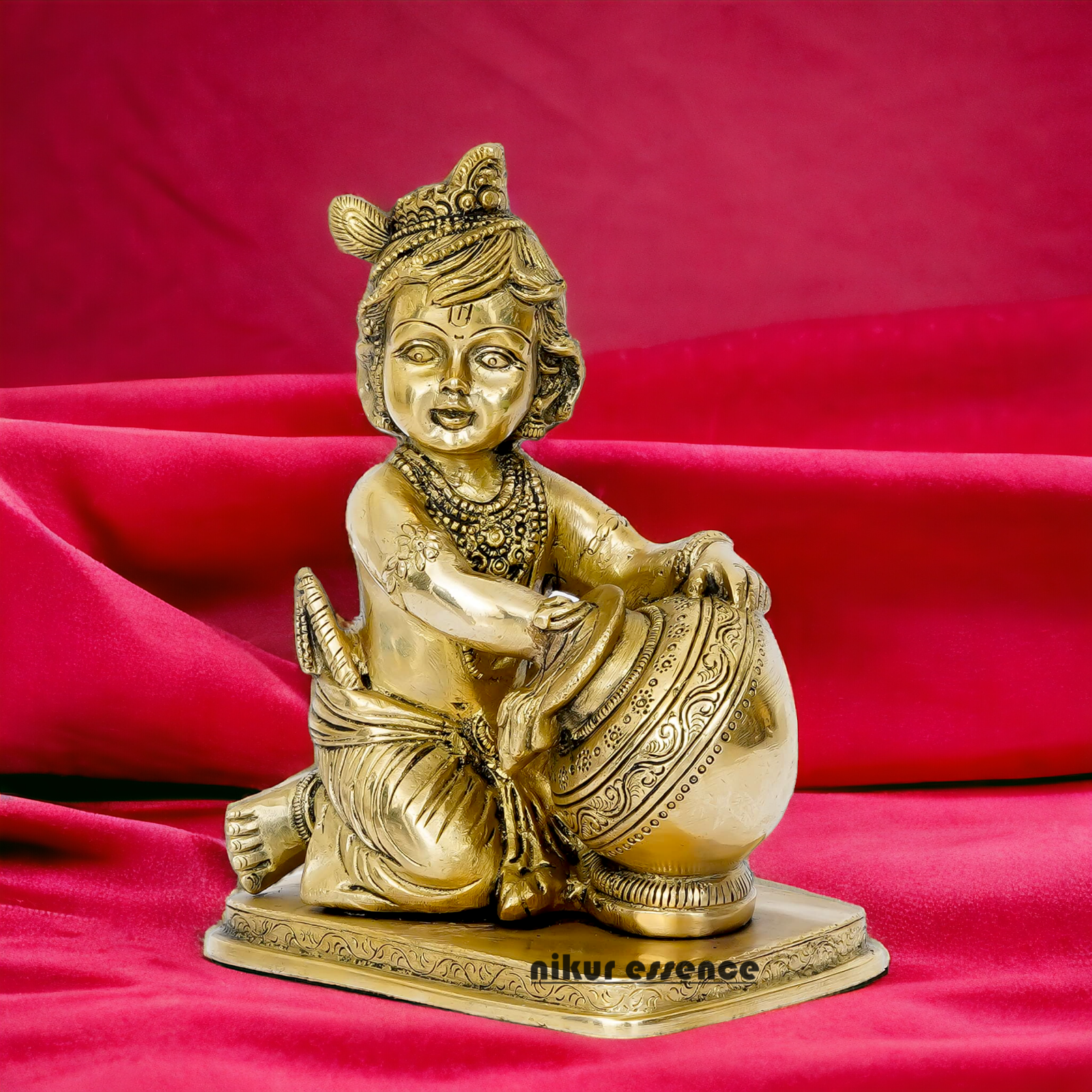 Lord Bal Krishna Makhan Chor Solid Brass idol - 7 inches