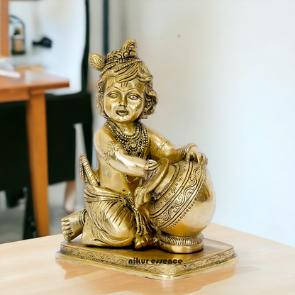 Lord Bal Krishna Makhan Chor Solid Brass idol - 7 inches