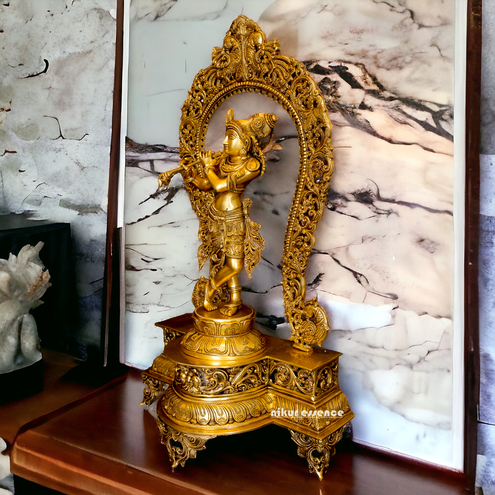 Pure Brass Krishna with peacock idol - 30.5 inches