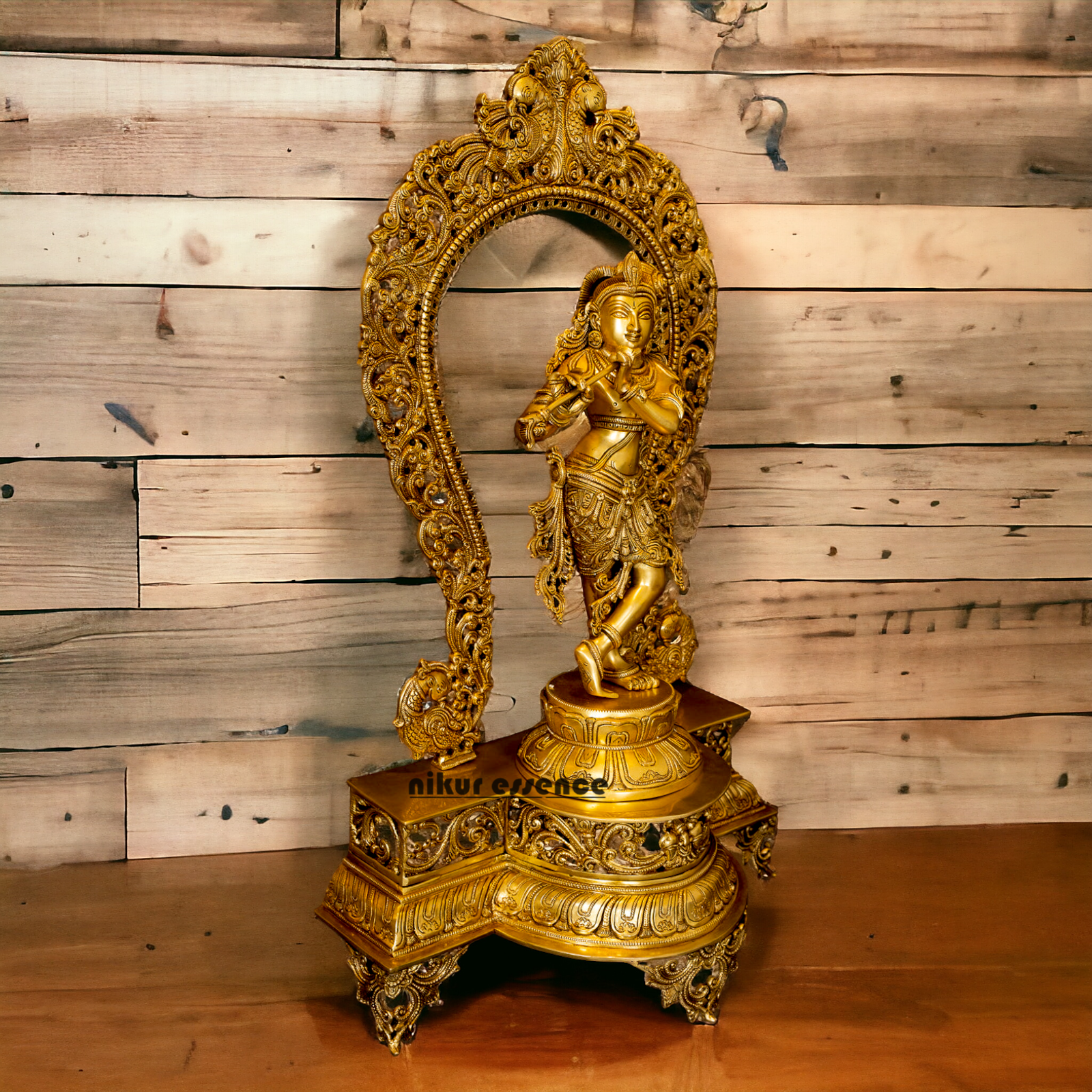 Pure Brass Krishna with peacock idol - 30.5 inches