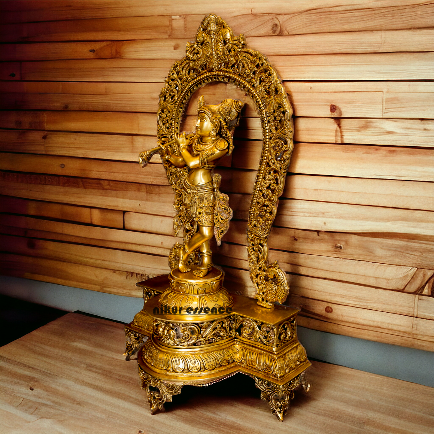 Pure Brass Krishna with peacock idol - 30.5 inches