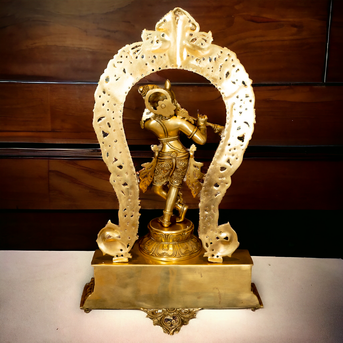 Pure Brass Krishna with peacock idol - 30.5 inches