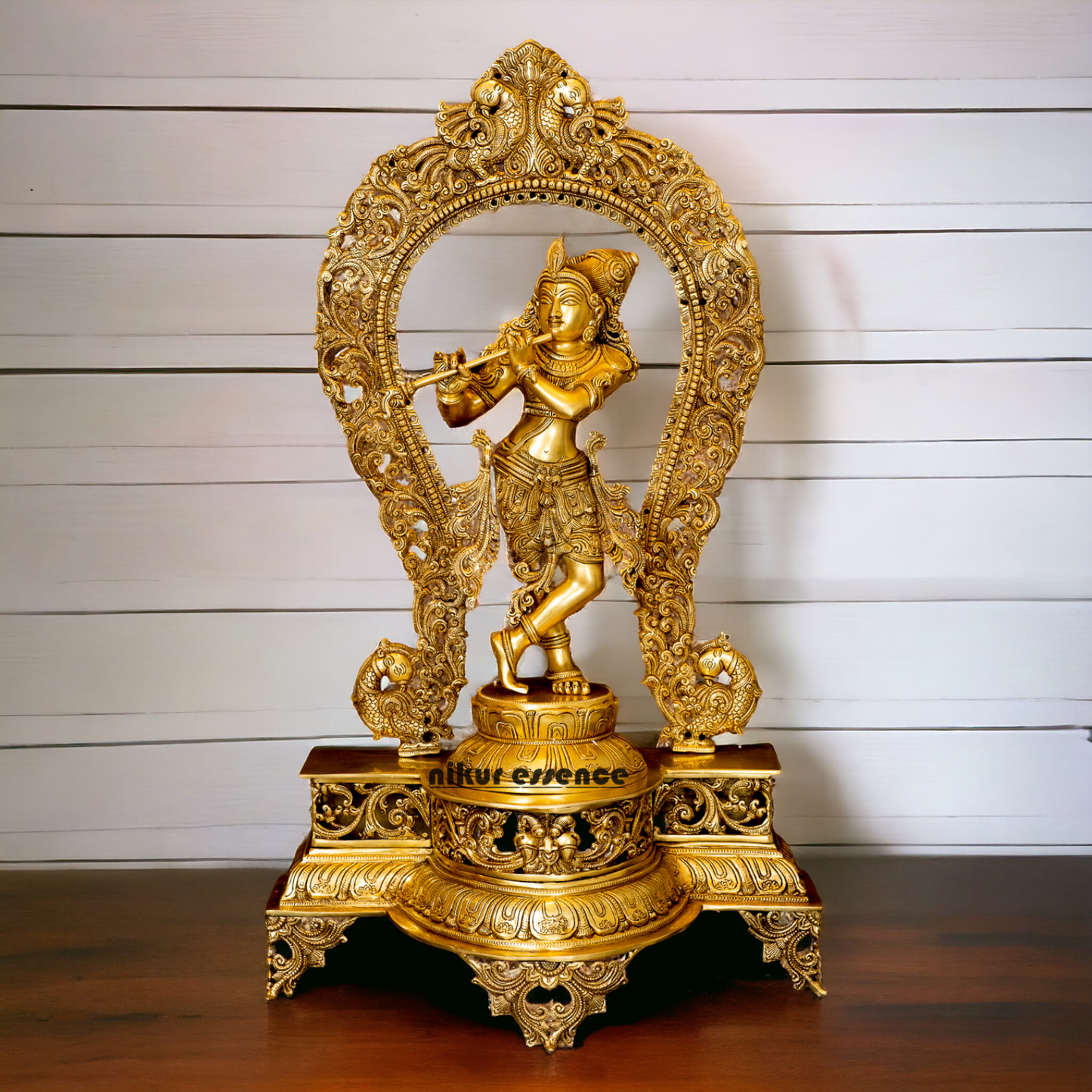 Pure Brass Krishna with peacock idol - 30.5 inches