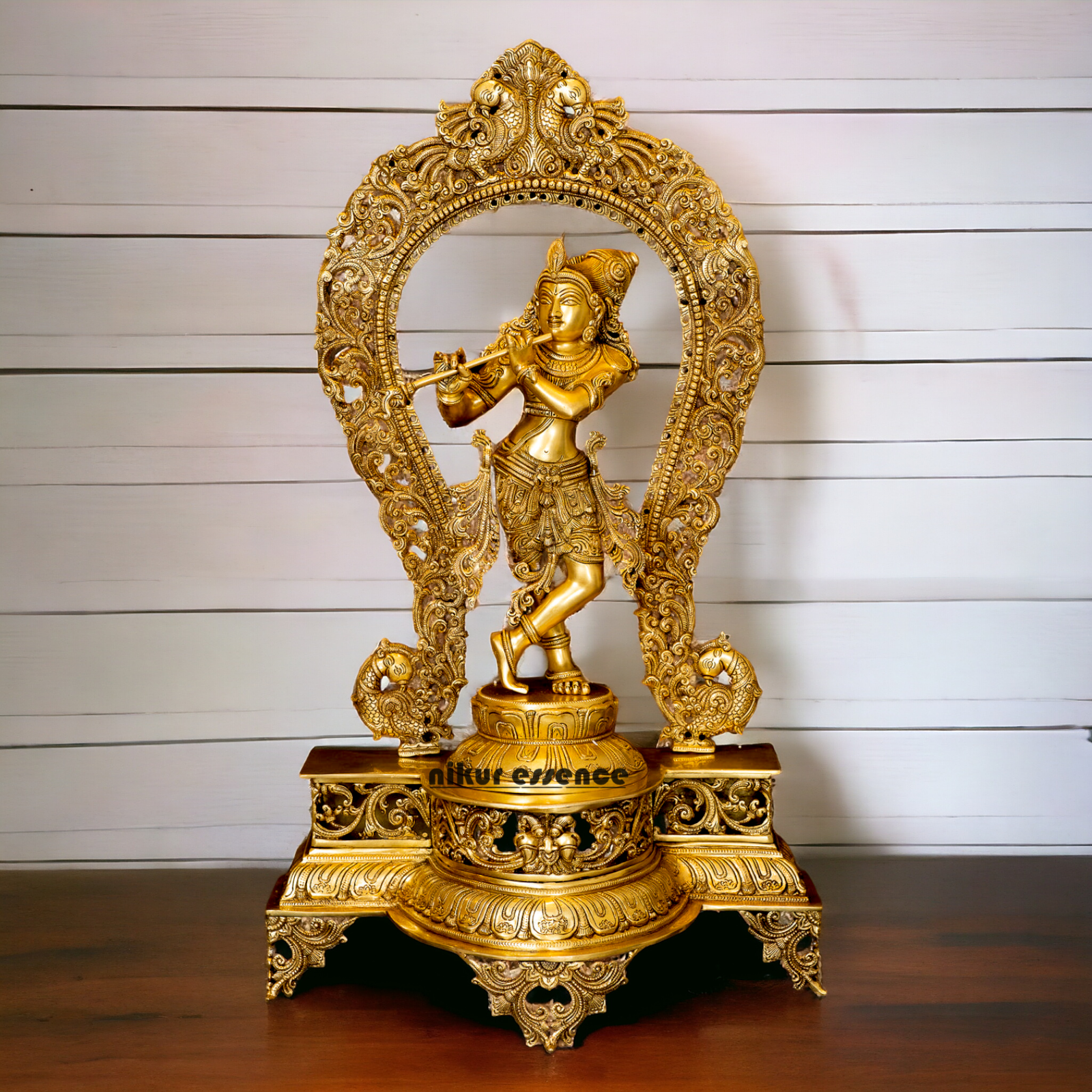 Pure Brass Krishna with peacock idol - 30.5 inches