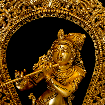 Pure Brass Krishna with peacock idol - 30.5 inches