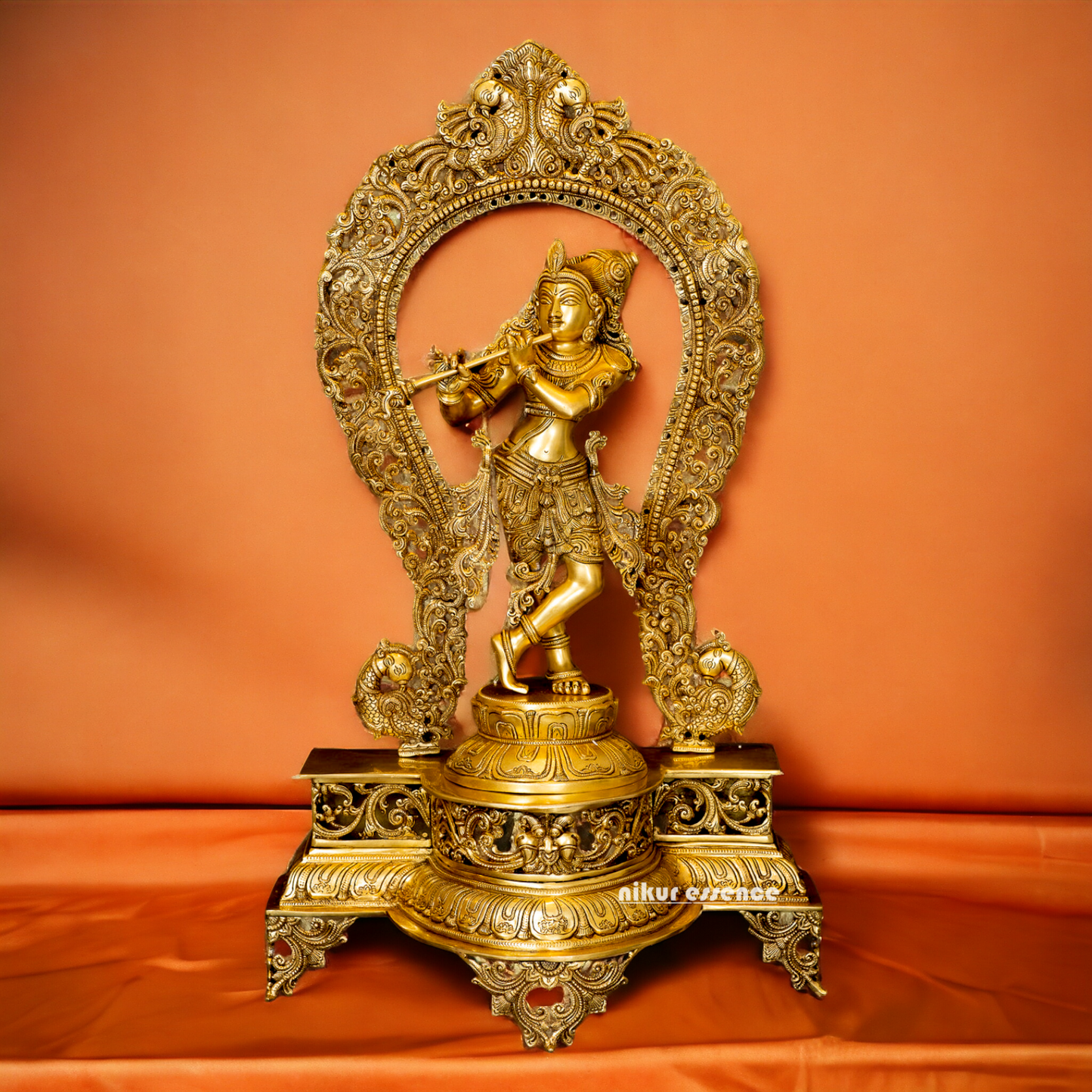 Pure Brass Krishna with peacock idol - 30.5 inches