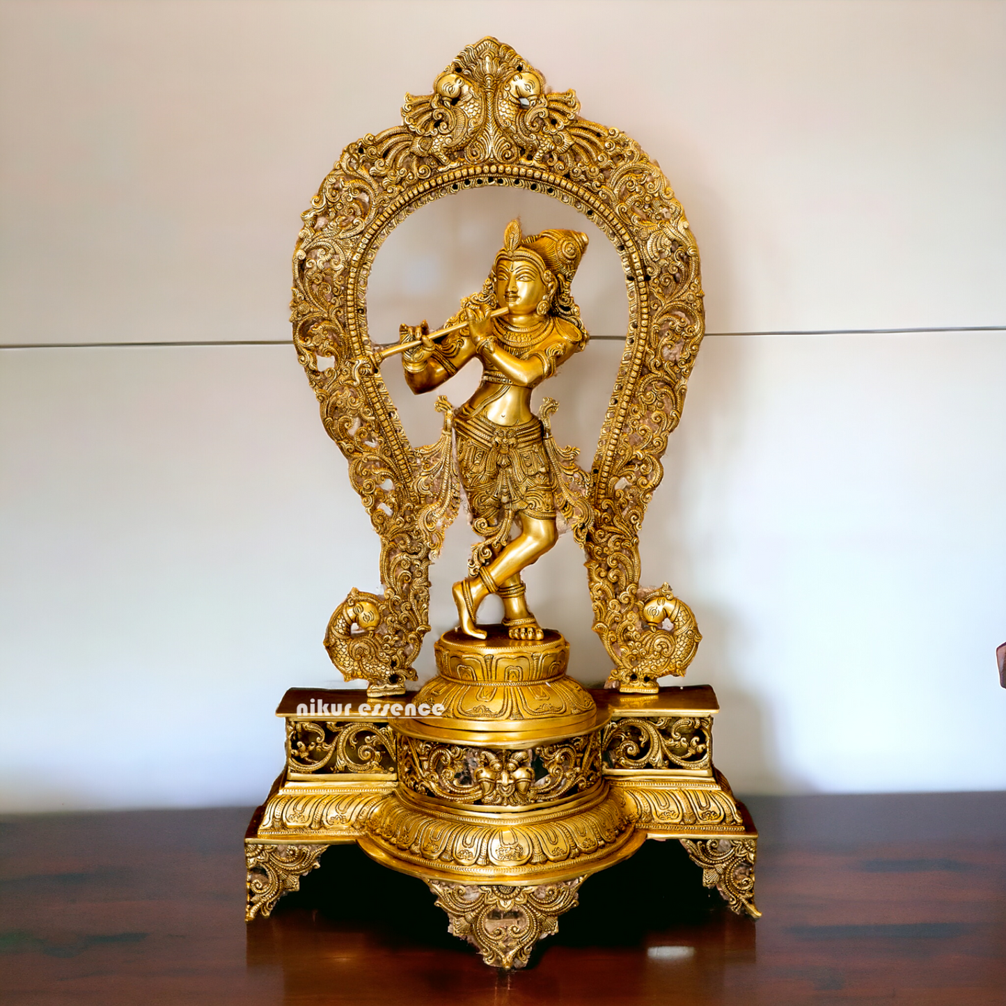 Pure Brass Krishna with peacock idol - 30.5 inches