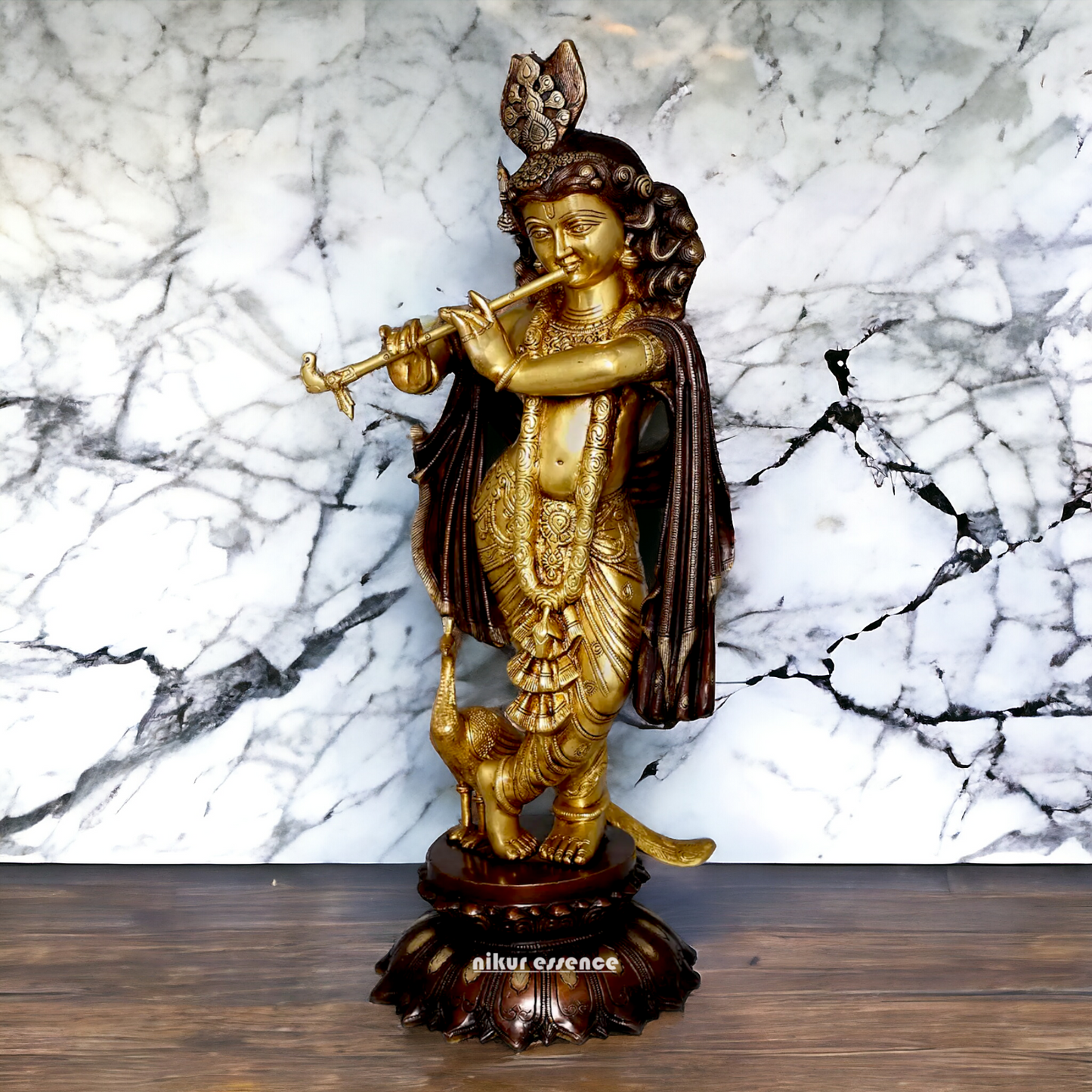 Shop Krishna God Playing Flute Brass idol - 27 inches