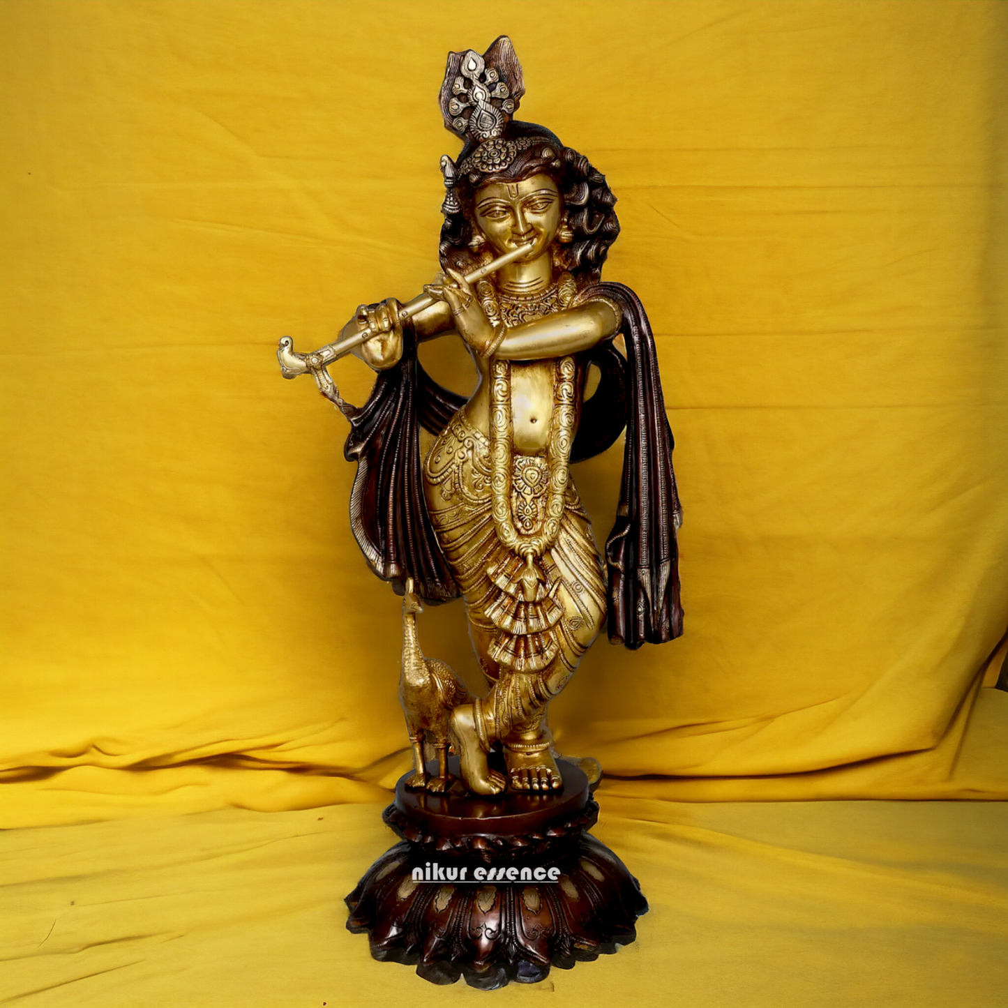 Shop Krishna God Playing Flute Brass idol - 27 inches