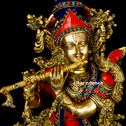 Lord Radha Krishna Govind Standing Brass Idol with Stone Work - 24 inches