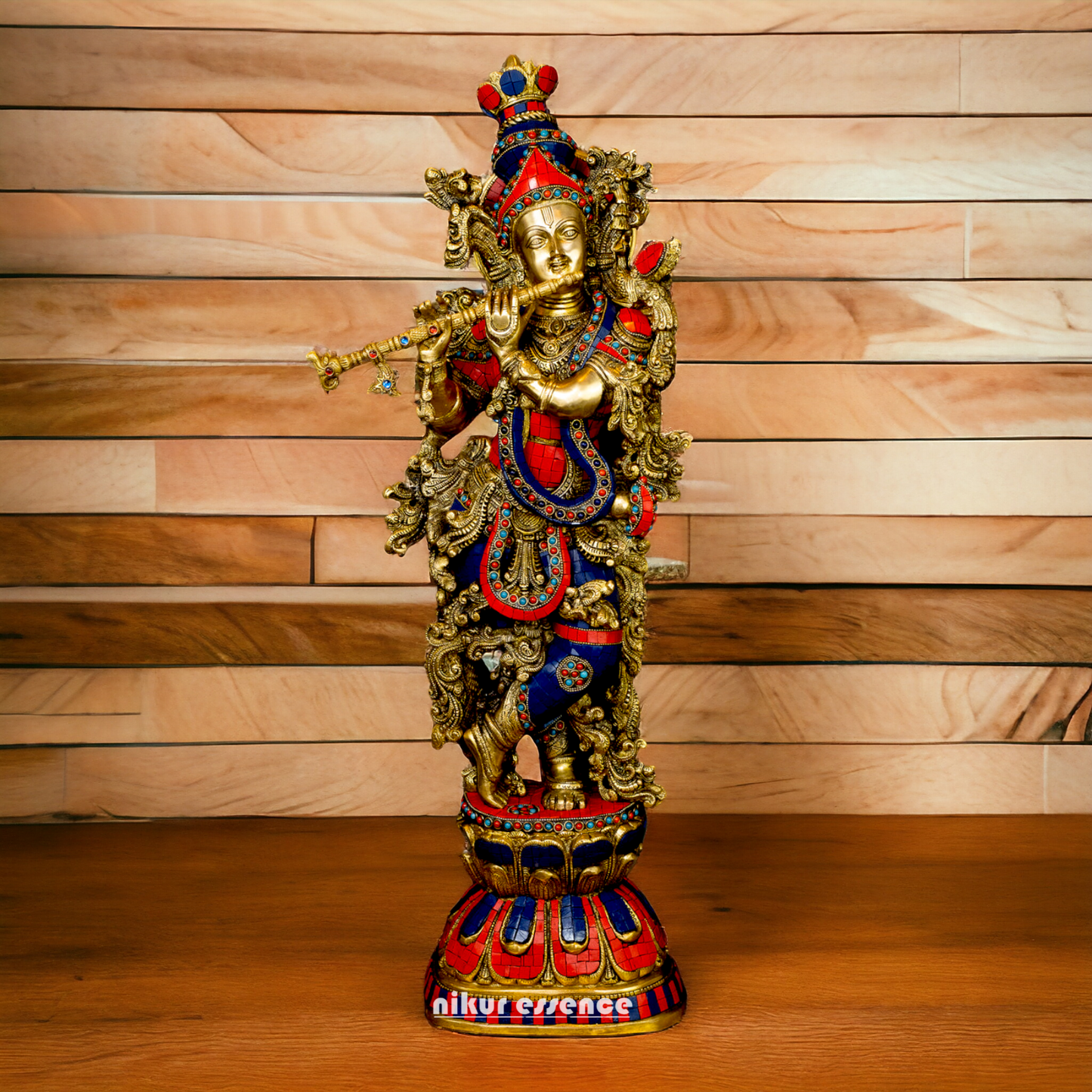 Lord Radha Krishna Govind Standing Brass Idol with Stone Work - 24 inches