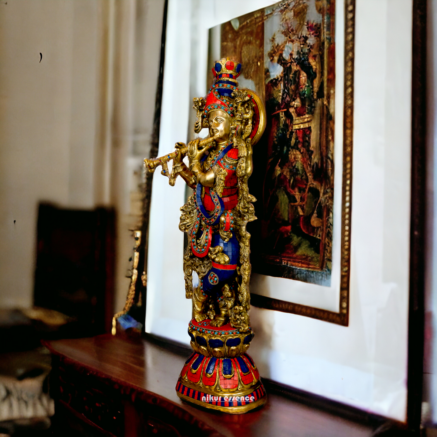 Lord Radha Krishna Govind Standing Brass Idol with Stone Work - 24 inches