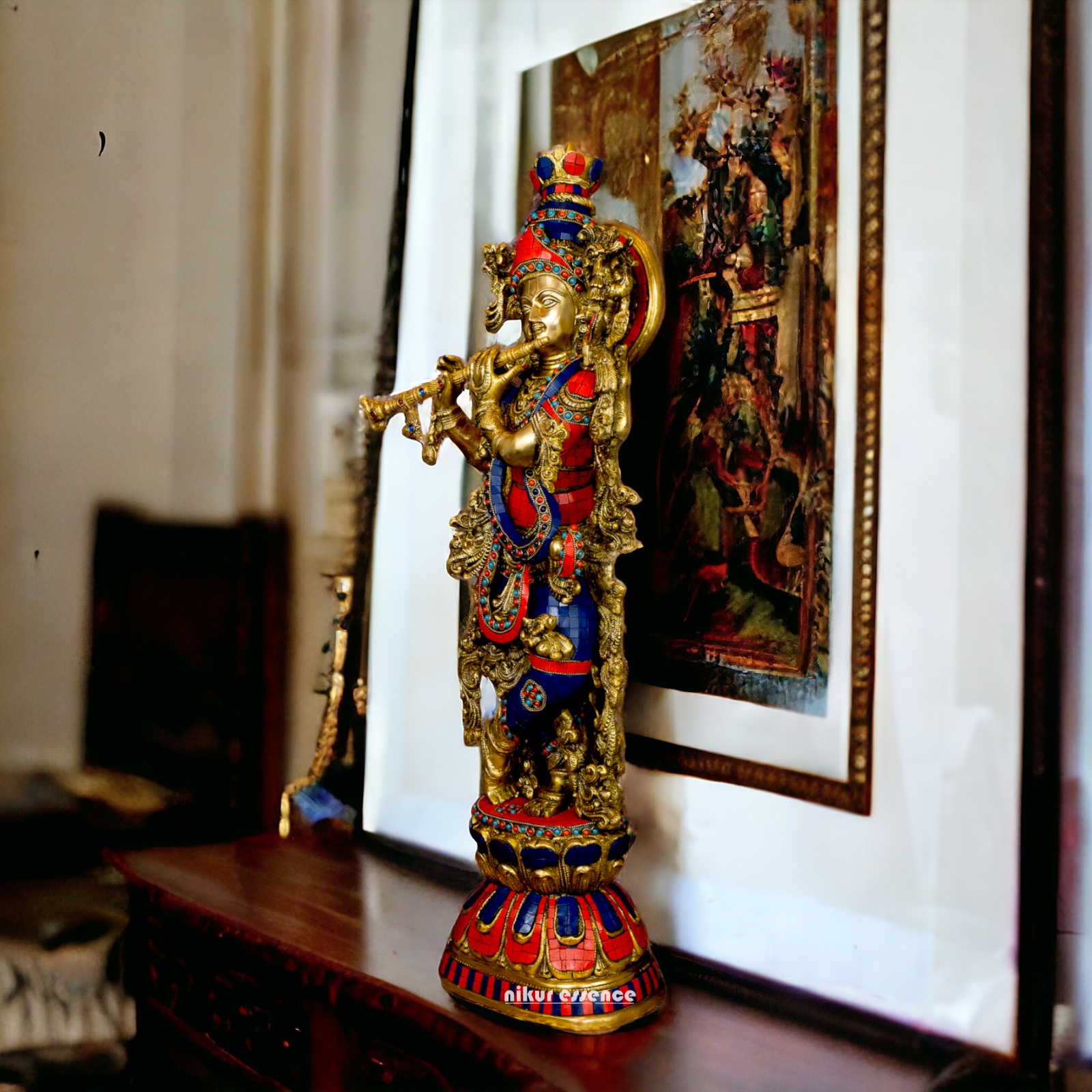 Lord Radha Krishna Govind Standing Brass Idol with Stone Work - 24 inches