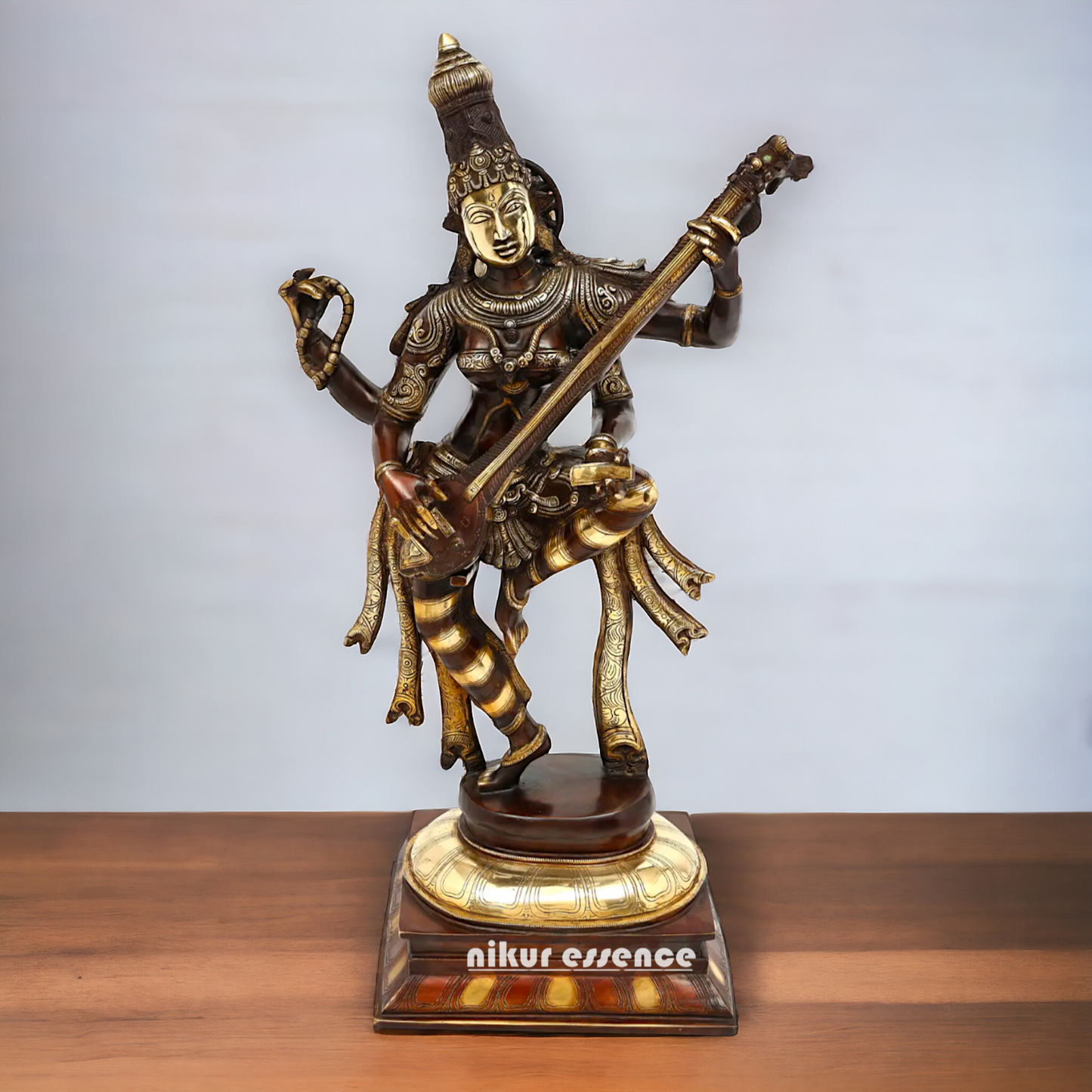 Goddess Saraswati Dancing Brass Idol - 32 inches