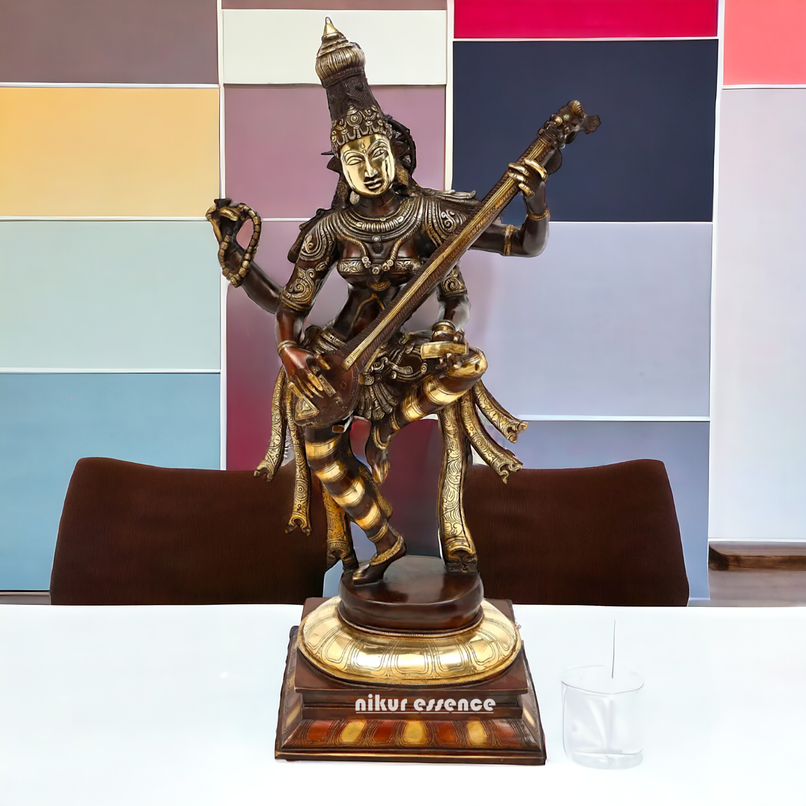 Goddess Saraswati Dancing Brass Idol - 32 inches