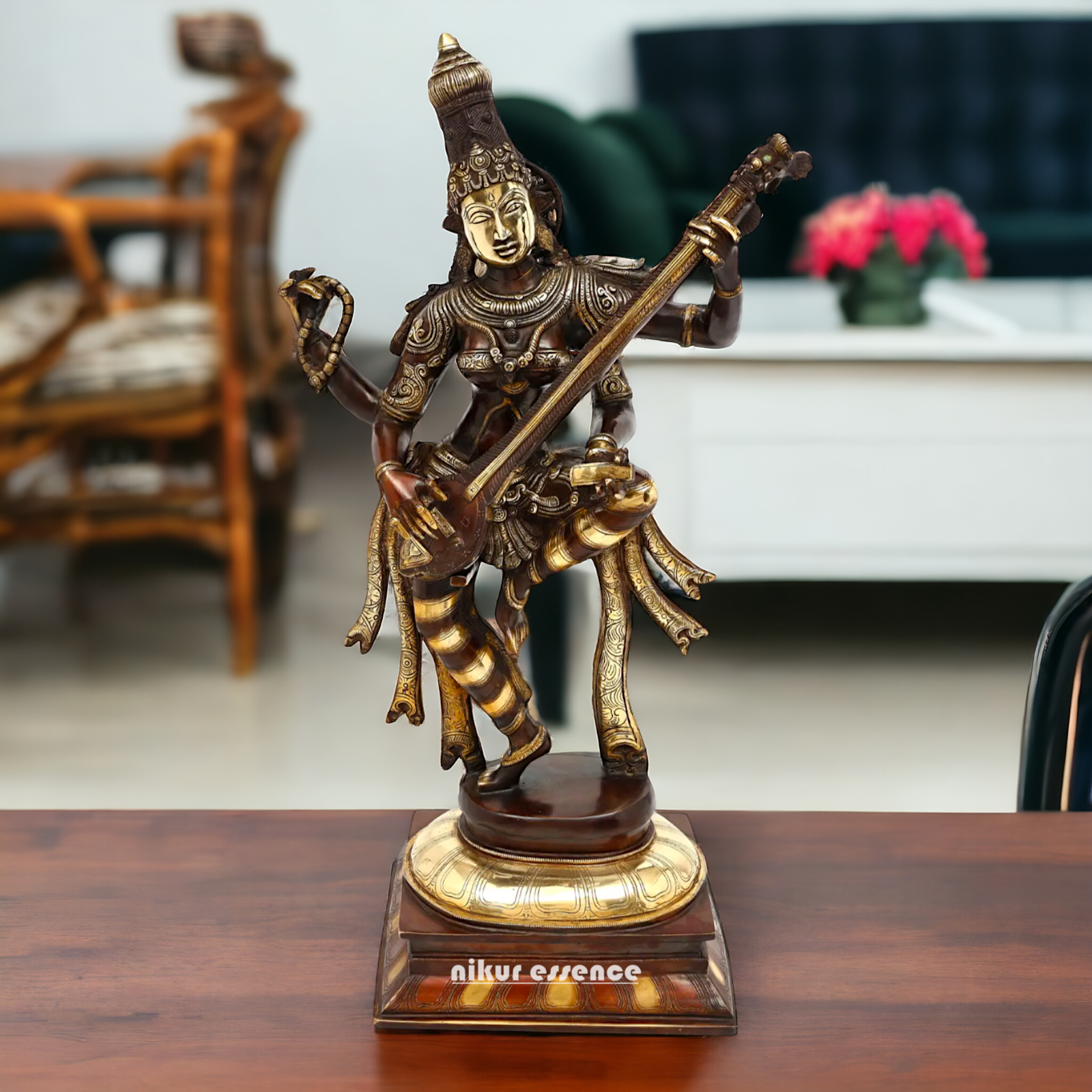 Goddess Saraswati Dancing Brass Idol - 32 inches