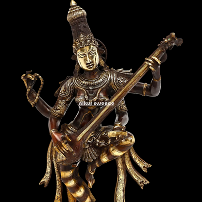 Goddess Saraswati Dancing Brass Idol - 32 inches