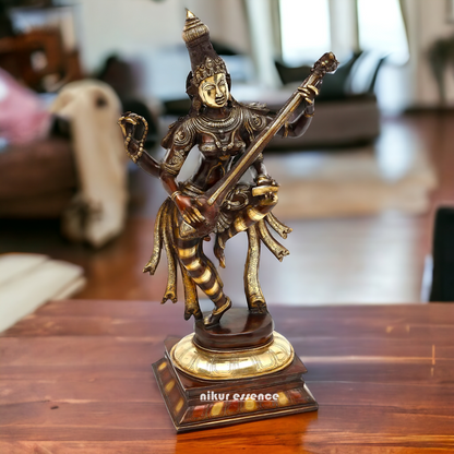 Goddess Saraswati Dancing Brass Idol - 32 inches