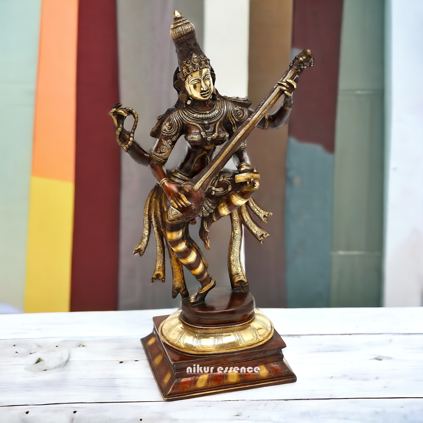 Goddess Saraswati Dancing Brass Idol - 32 inches