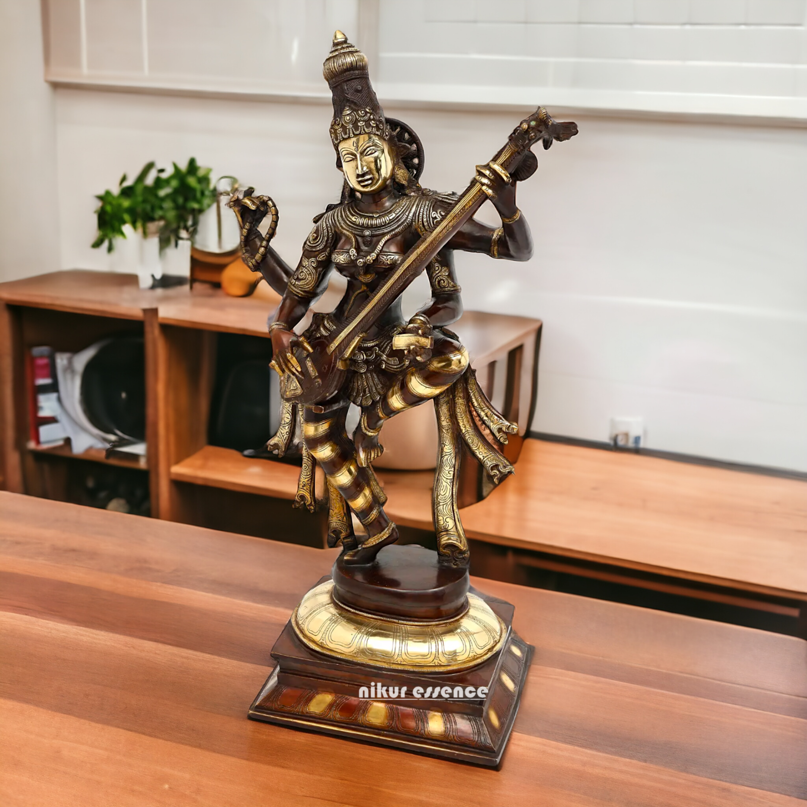 Goddess Saraswati Dancing Brass Idol - 32 inches