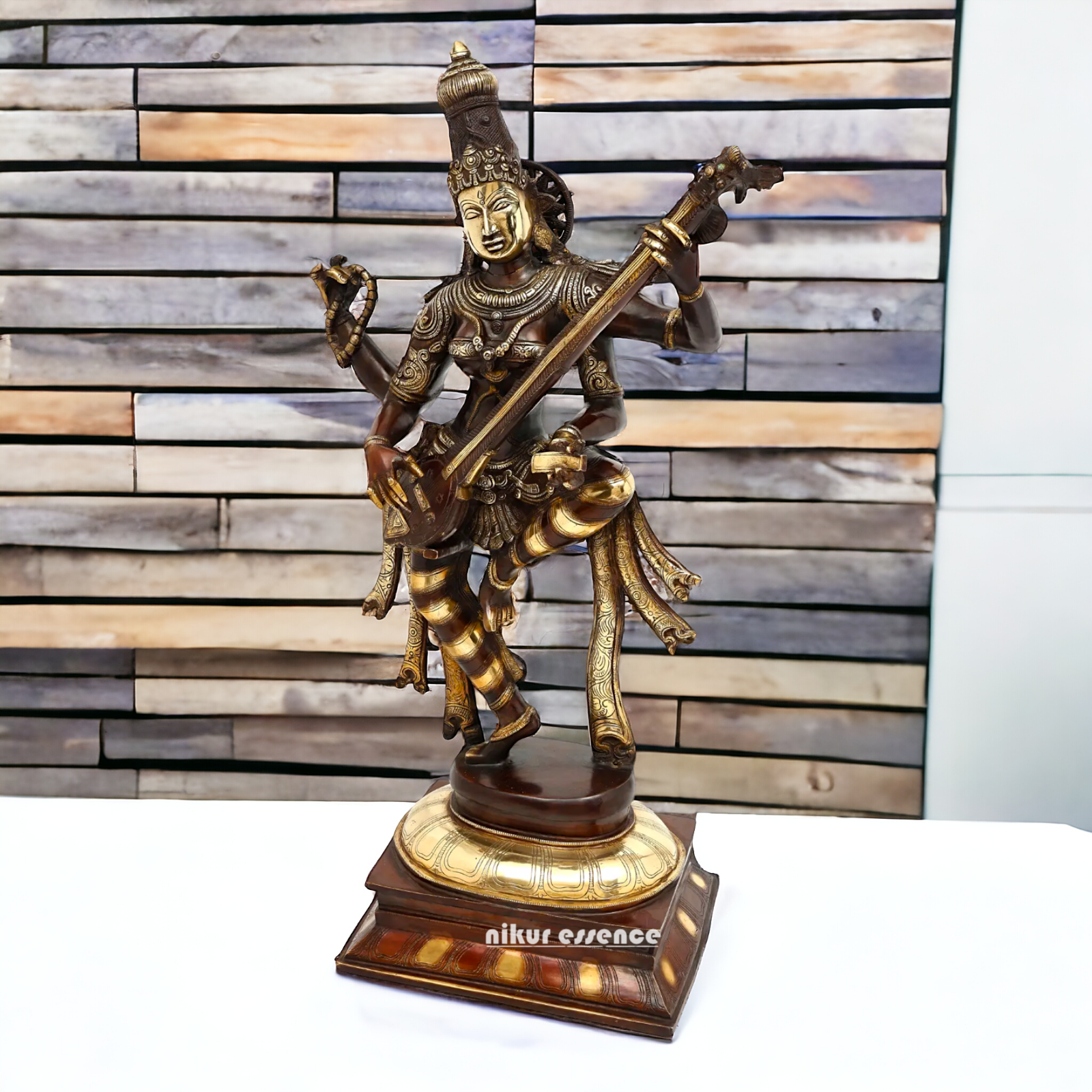 Goddess Saraswati Dancing Brass Idol - 32 inches