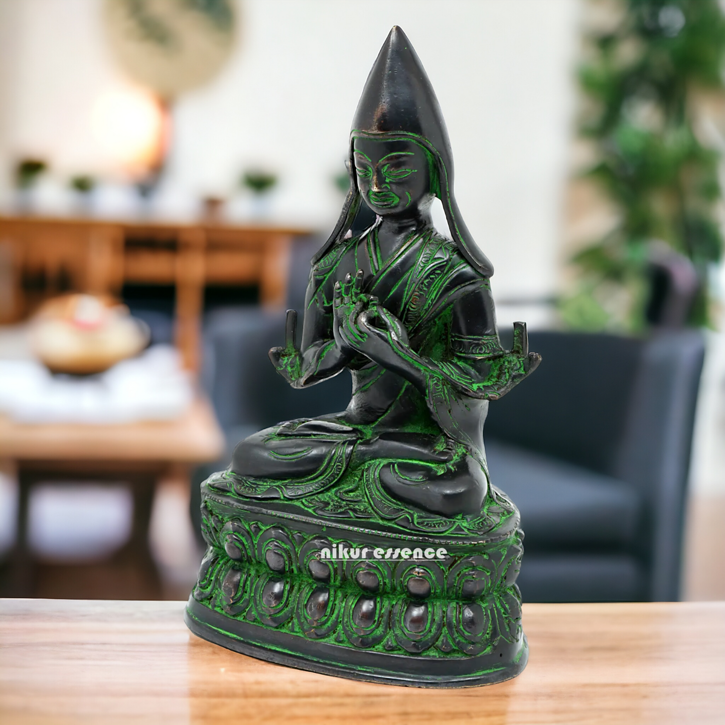 Brass Tsongkhapa idol- 10 inches