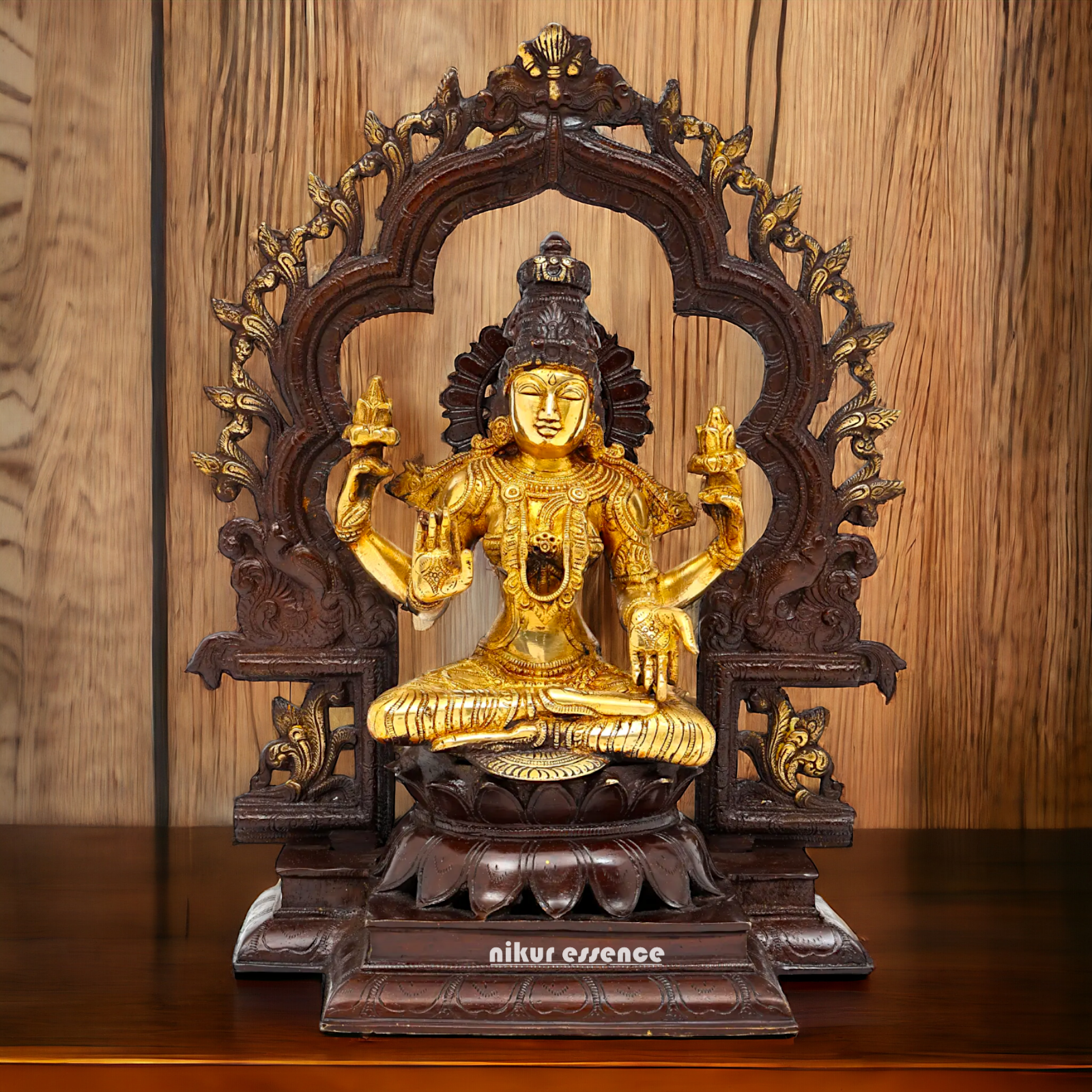 Brass Lakshmi Sitting on Lotus Idol - 15 inches