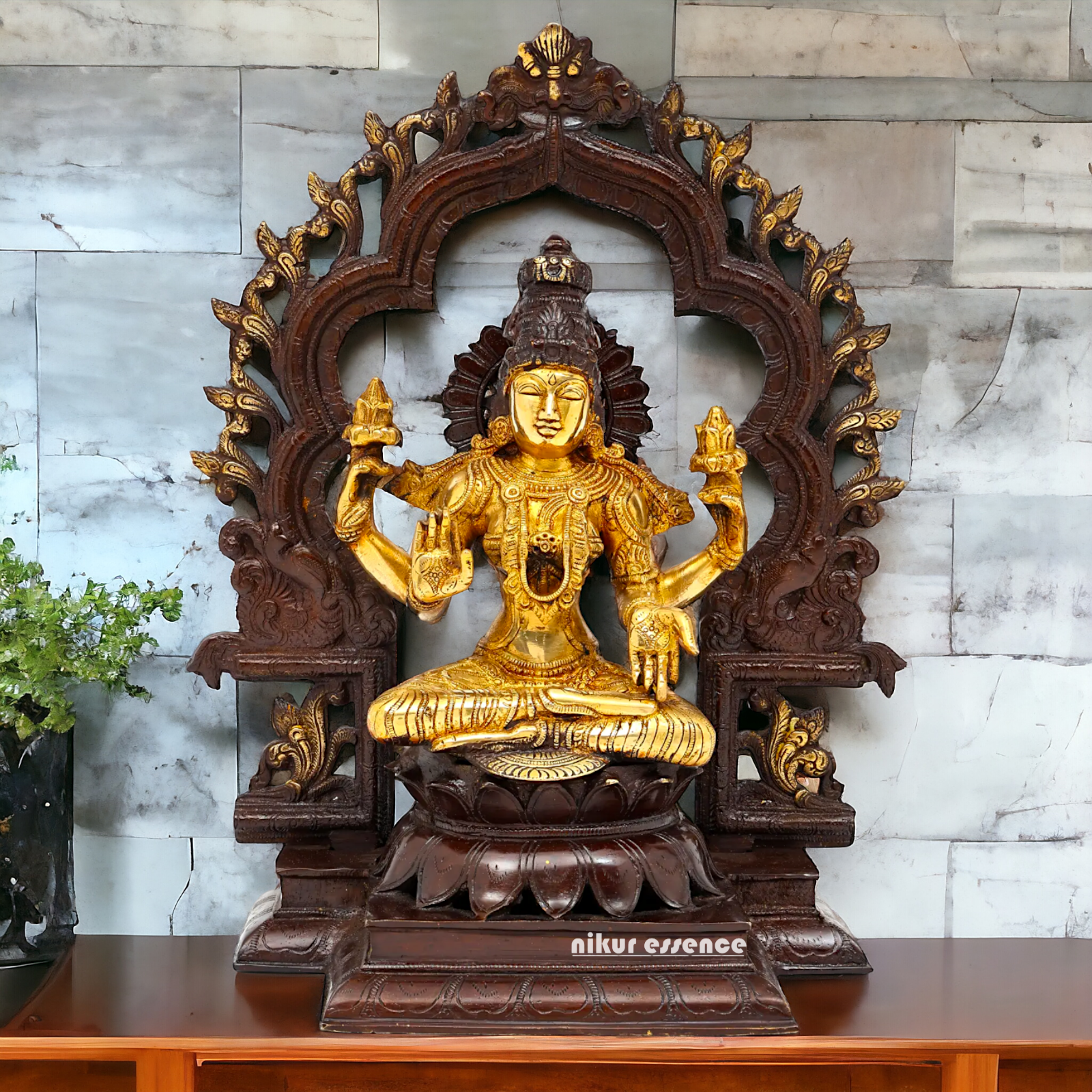 Brass Lakshmi Sitting on Lotus Idol - 15 inches