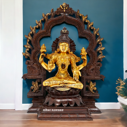 Brass Lakshmi Sitting on Lotus Idol - 15 inches