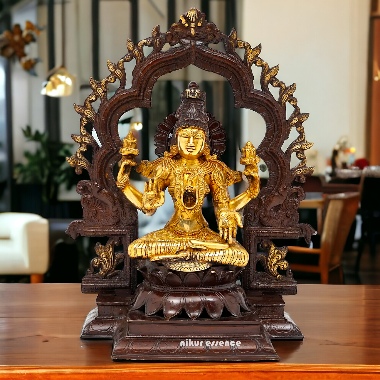 Brass Lakshmi Sitting on Lotus Idol - 15 inches