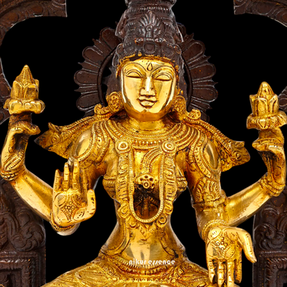 Brass Lakshmi Sitting on Lotus Idol - 15 inches