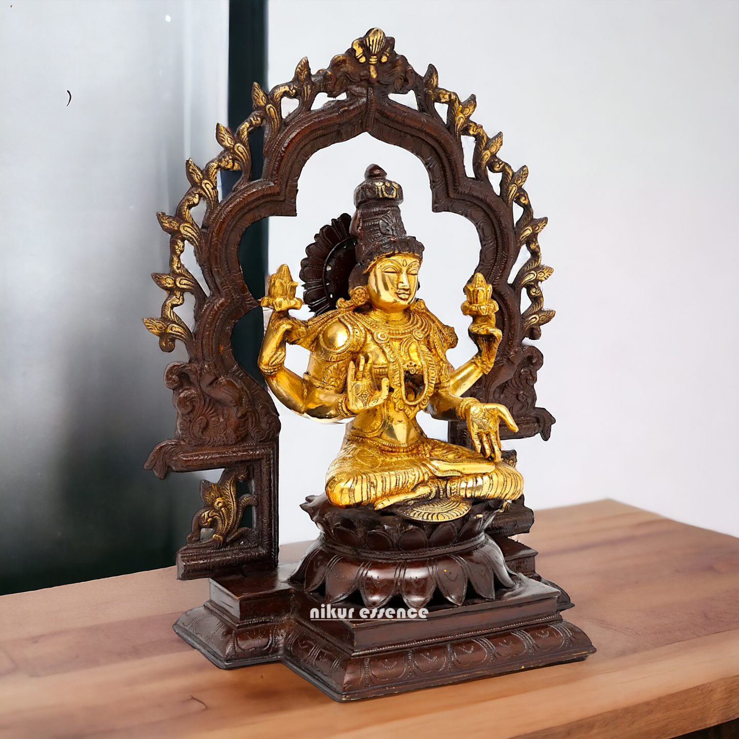 Brass Lakshmi Sitting on Lotus Idol - 15 inches