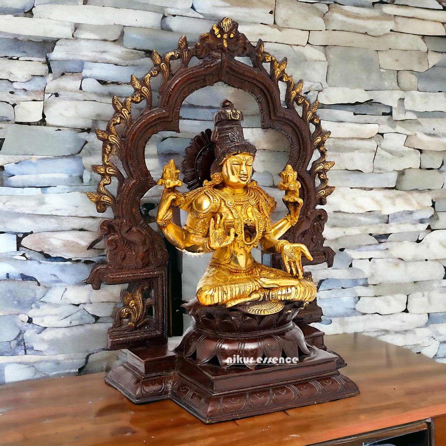 Brass Lakshmi Sitting on Lotus Idol - 15 inches