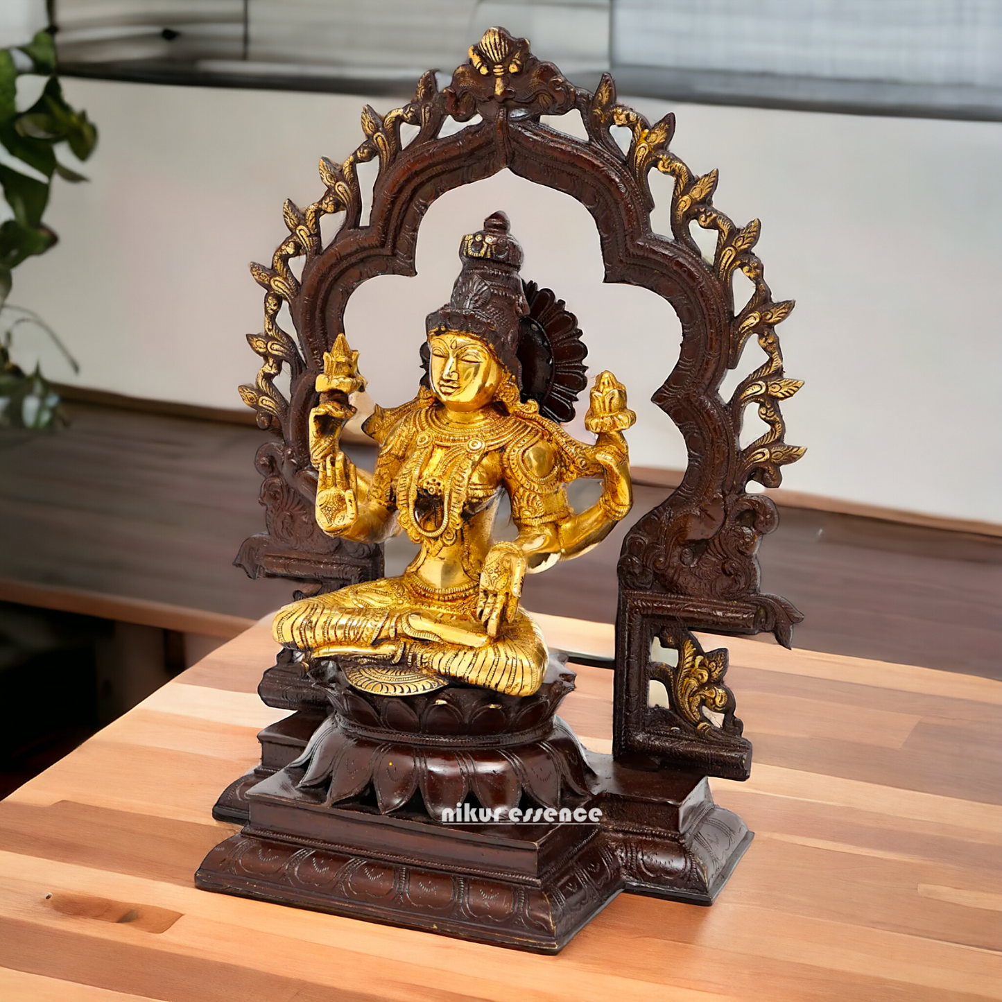 Brass Lakshmi Sitting on Lotus Idol - 15 inches