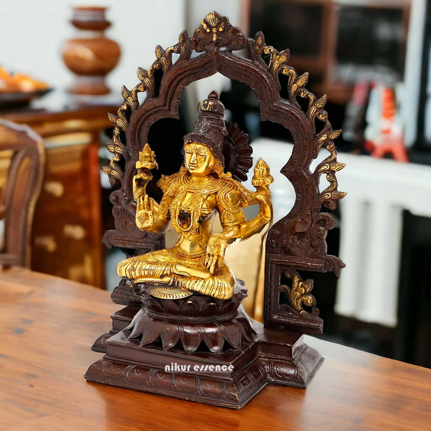 Brass Lakshmi Sitting on Lotus Idol - 15 inches