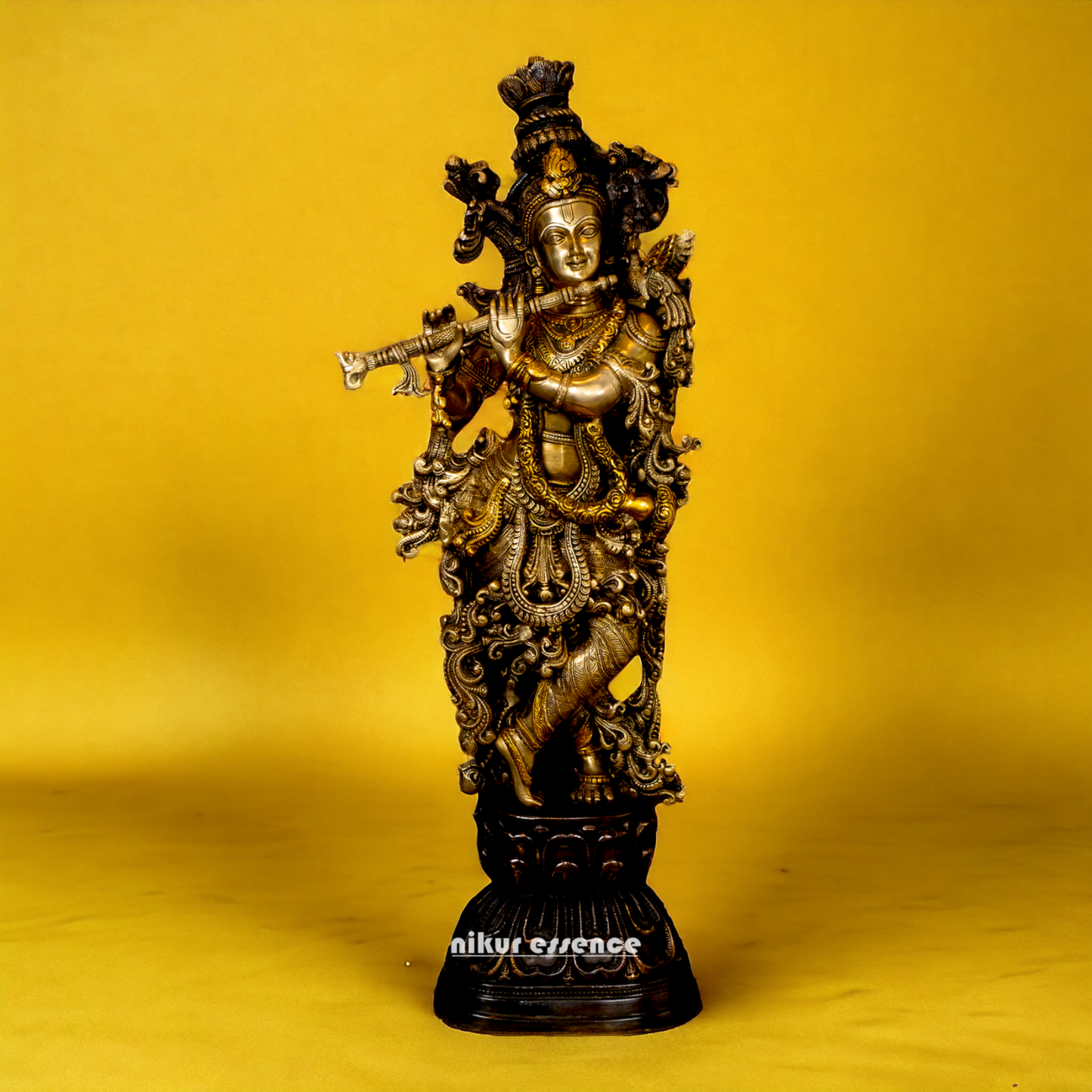 Lord Krishna God with cow Brass idol - 26.5 inches