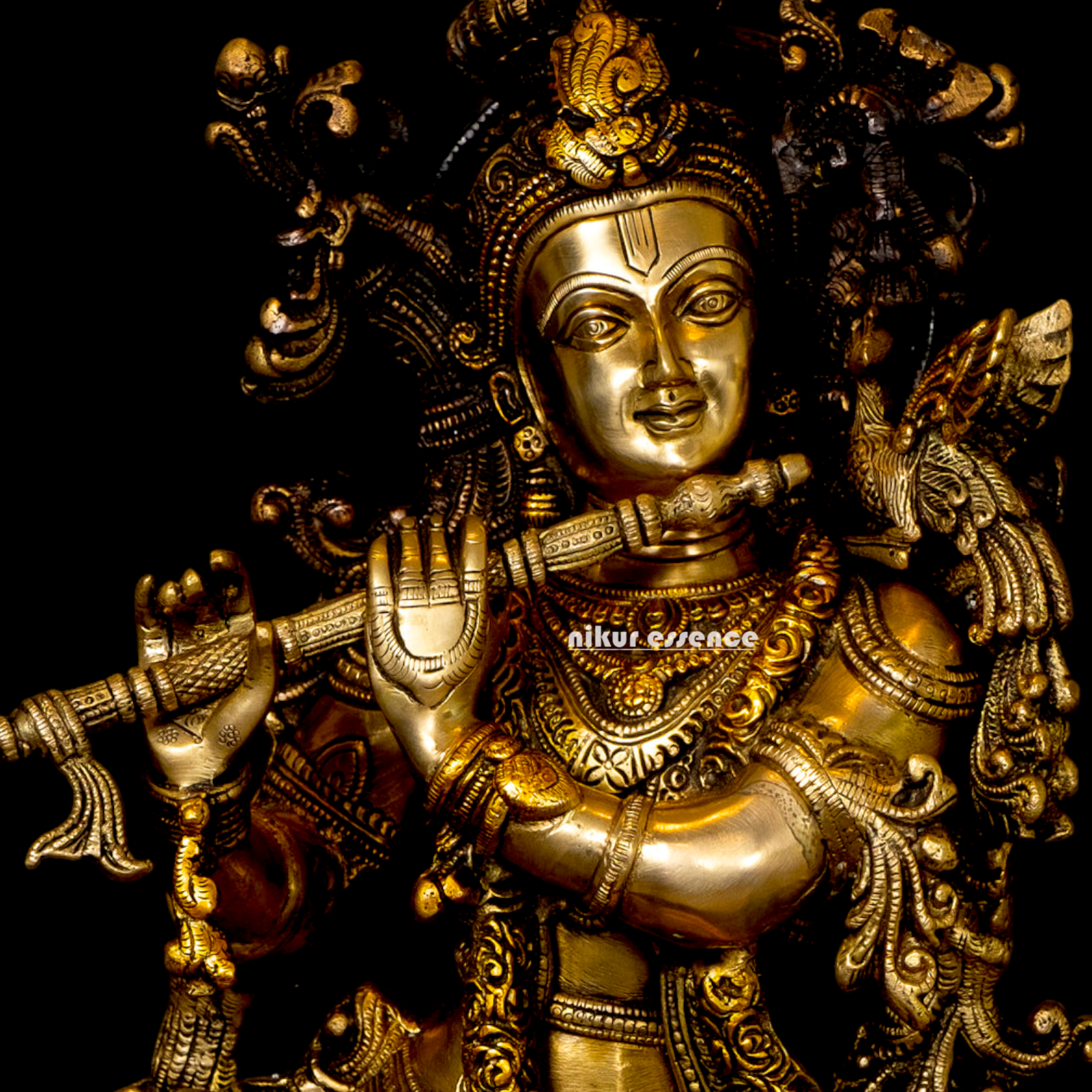 Lord Krishna God with cow Brass idol - 26.5 inches