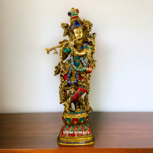 Lord Krishna Govind Brass with stone work idol - 30 inches