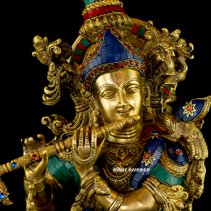 Lord Krishna Govind Brass with stone work idol - 30 inches