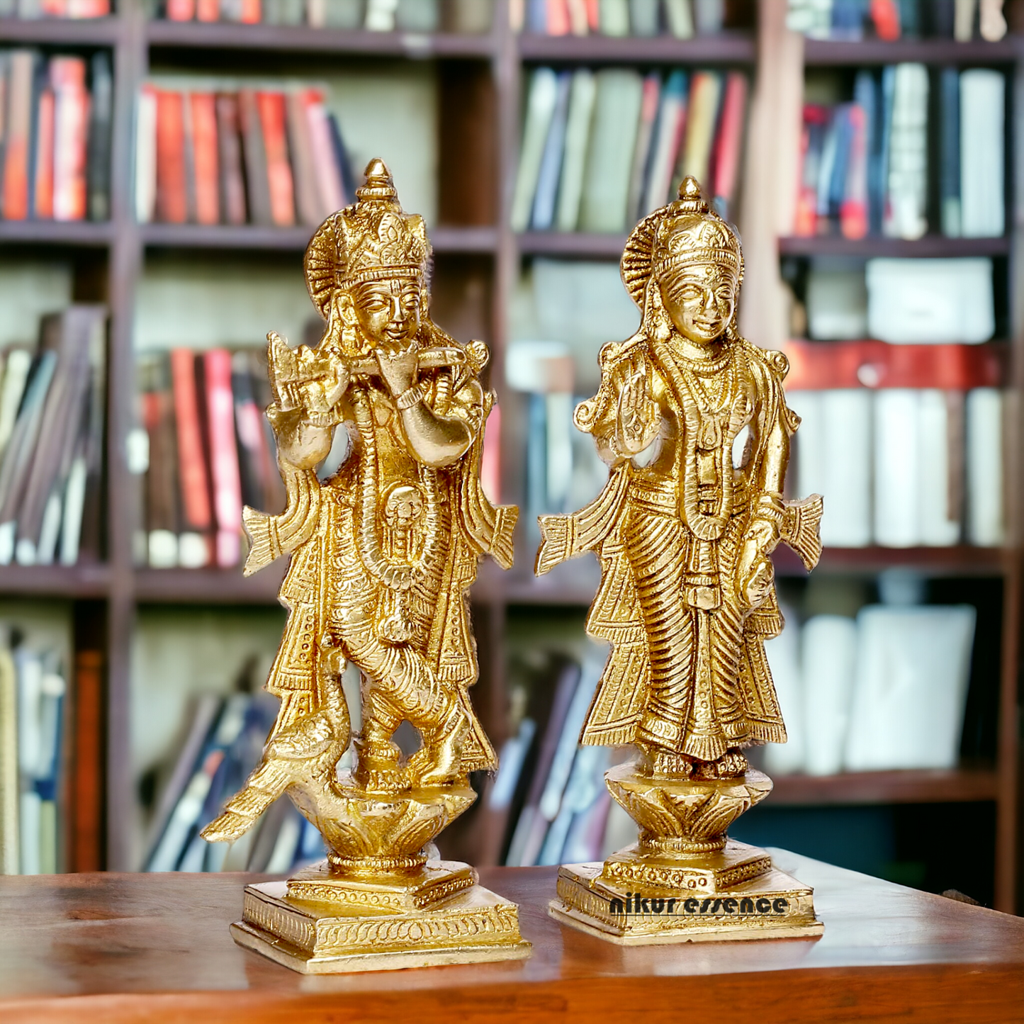 Pure Brass Radha Krishna with Peacock idol - 6 inches