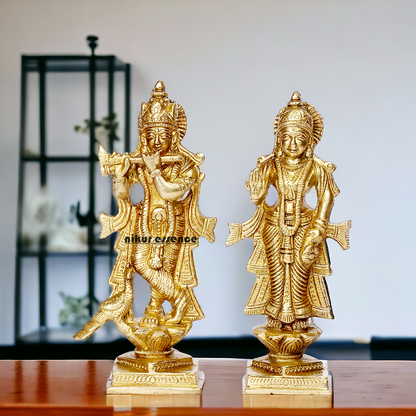 Pure Brass Radha Krishna with Peacock idol - 6 inches