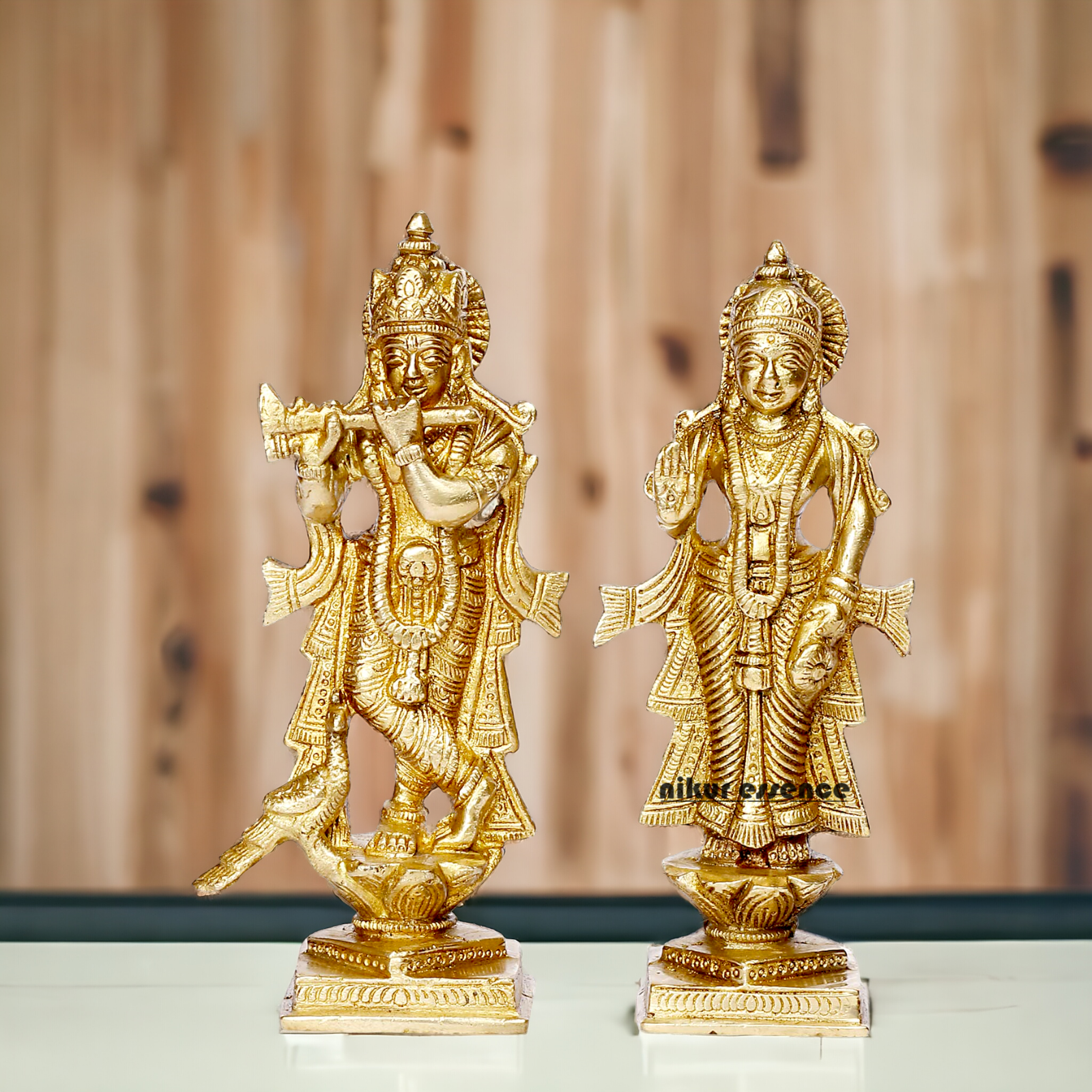 Pure Brass Radha Krishna with Peacock idol - 6 inches