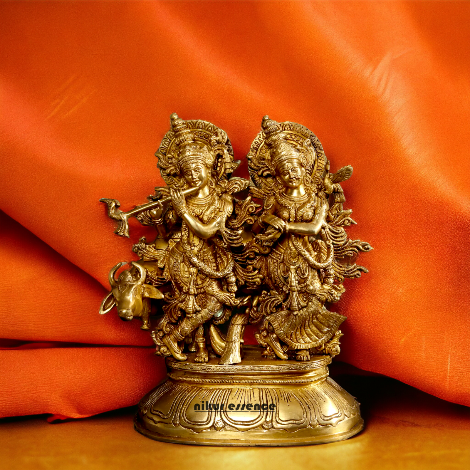 Shop Radha Krishna Gopal with Cow Solid Brass idol - 16 inches