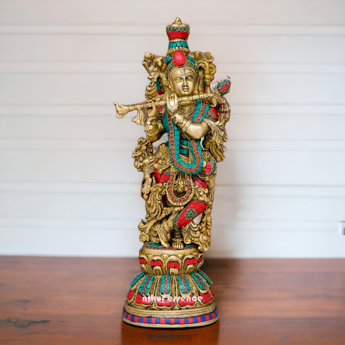 Lord Krishna Standing Brass with Stone Work idol - 20 inches