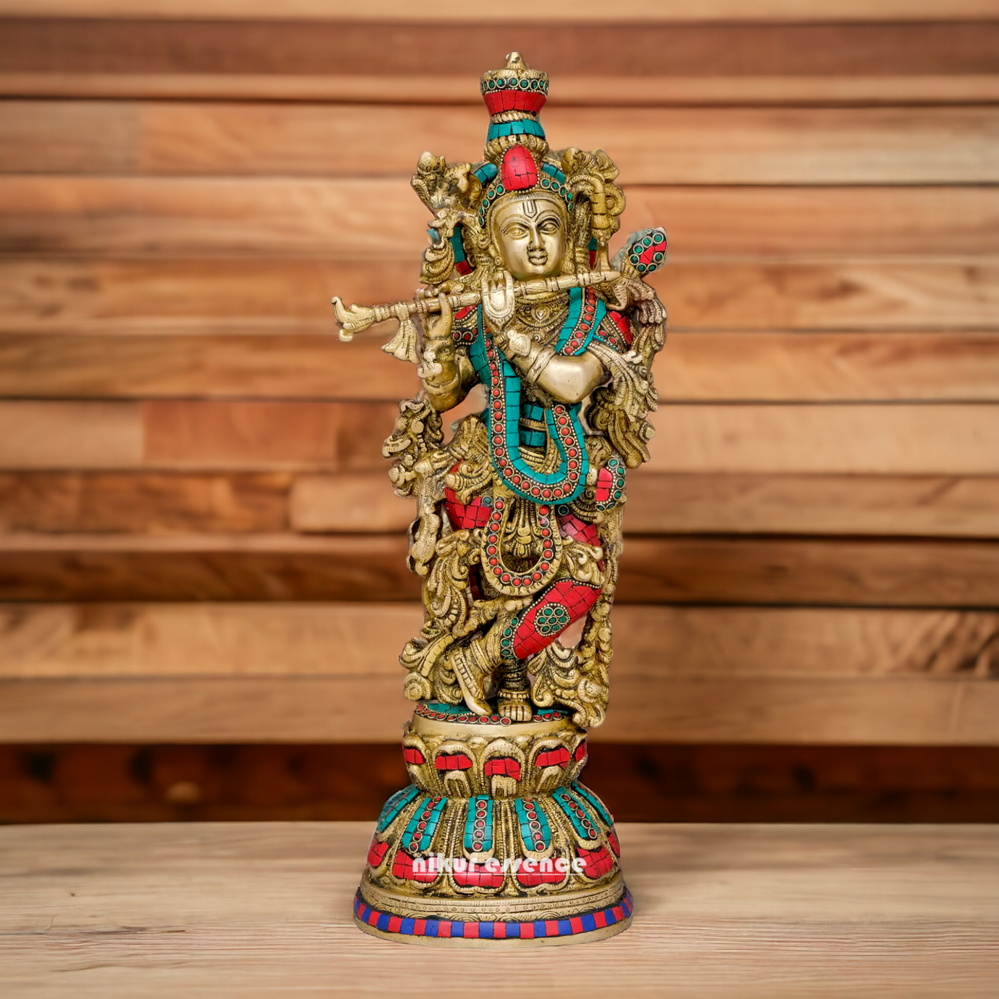 Lord Krishna Standing Brass with Stone Work idol - 20 inches