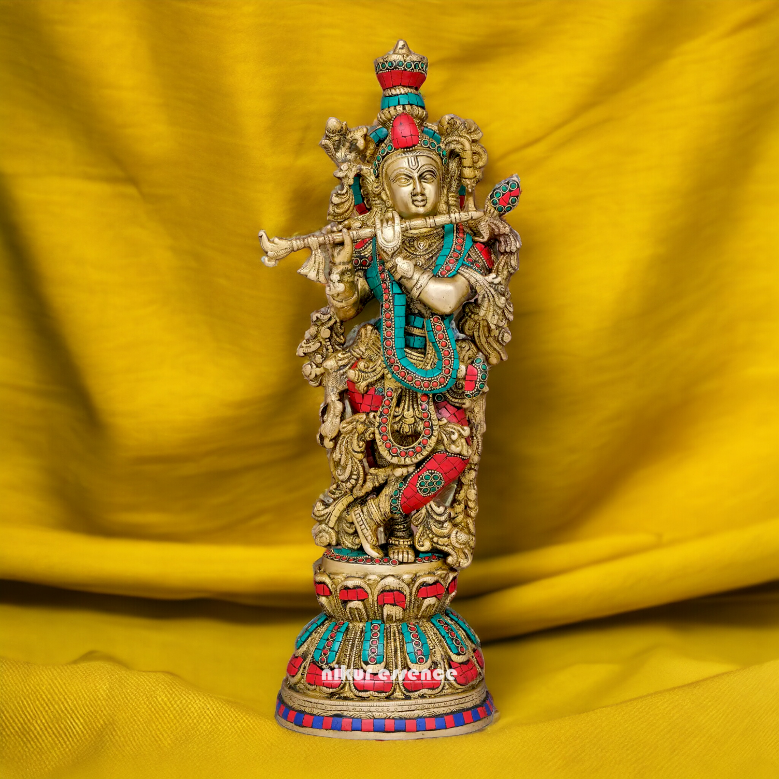 Lord Krishna Standing Brass with Stone Work idol - 20 inches