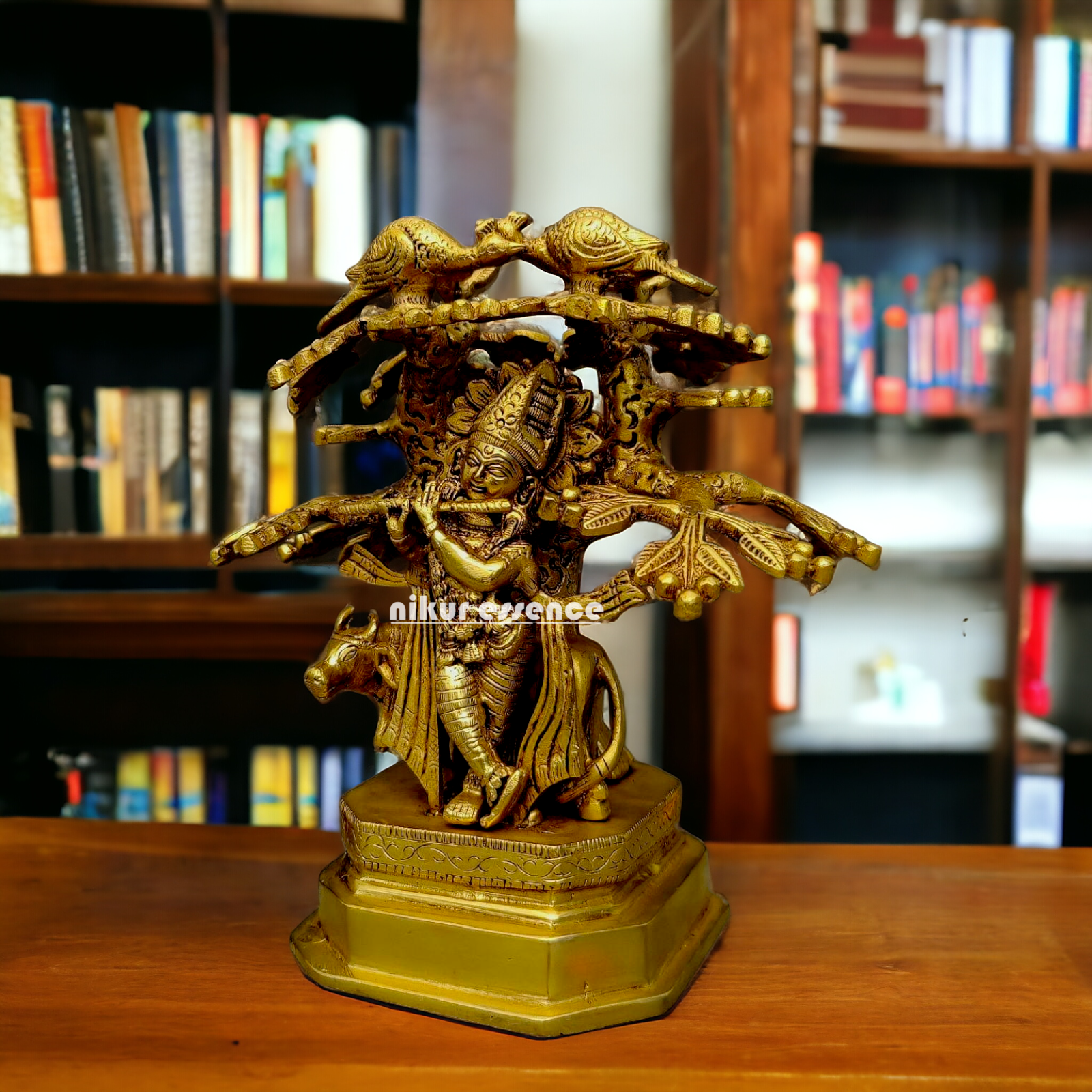 Antique Brass Krishna with tree idol - 9 Inches