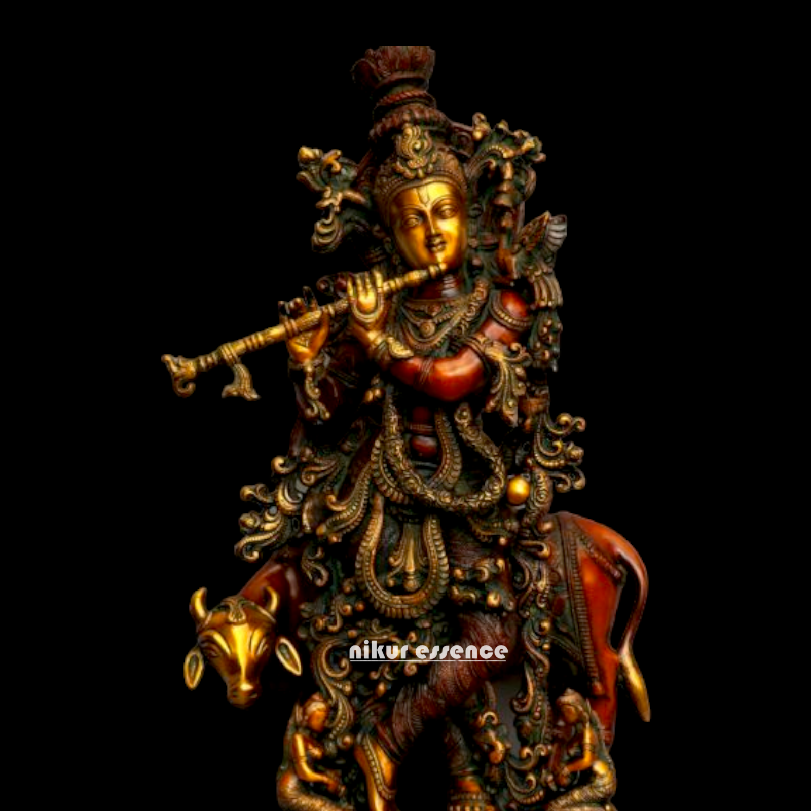 Buy Krishna with Cow Brass Statue - 28 Inches