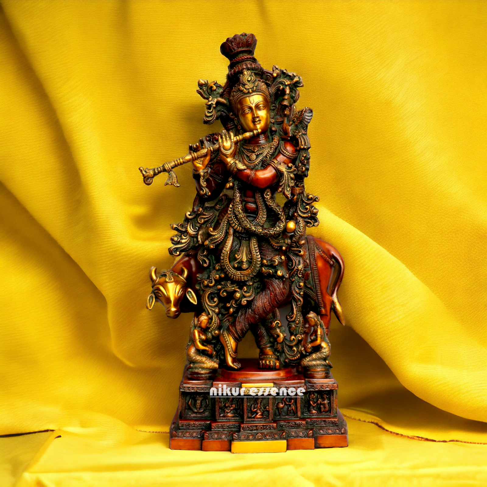 Buy Krishna with Cow Brass Statue - 28 Inches