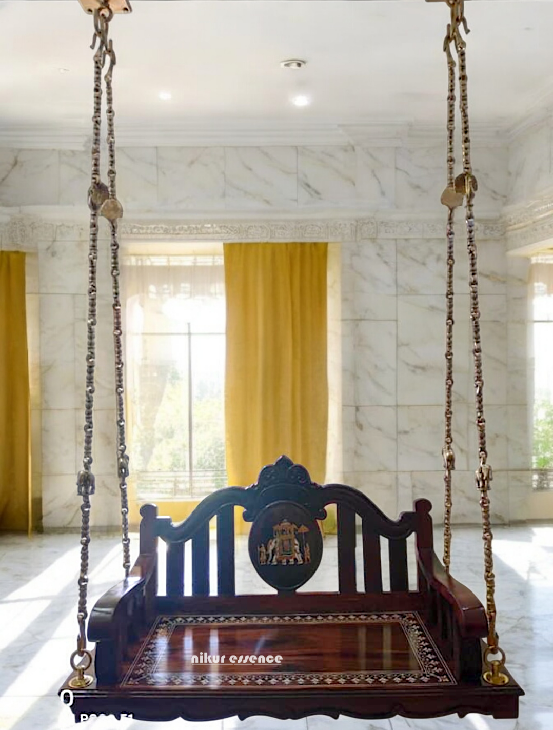 Handcrafted Rosewood Swing (Oonjal/Jhula) – 5ft with Royal Procession Inlay & Brass Chains